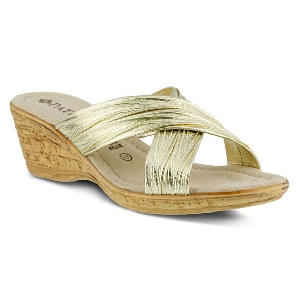 Patrizia Marge Gold Slide Sandals Wedge Heels Size 37 EU Comfy Cute - Picture 1 of 8